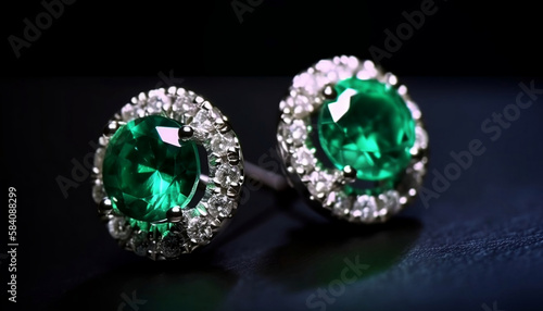 luxury gift jewelry with green diamonds, generative ai