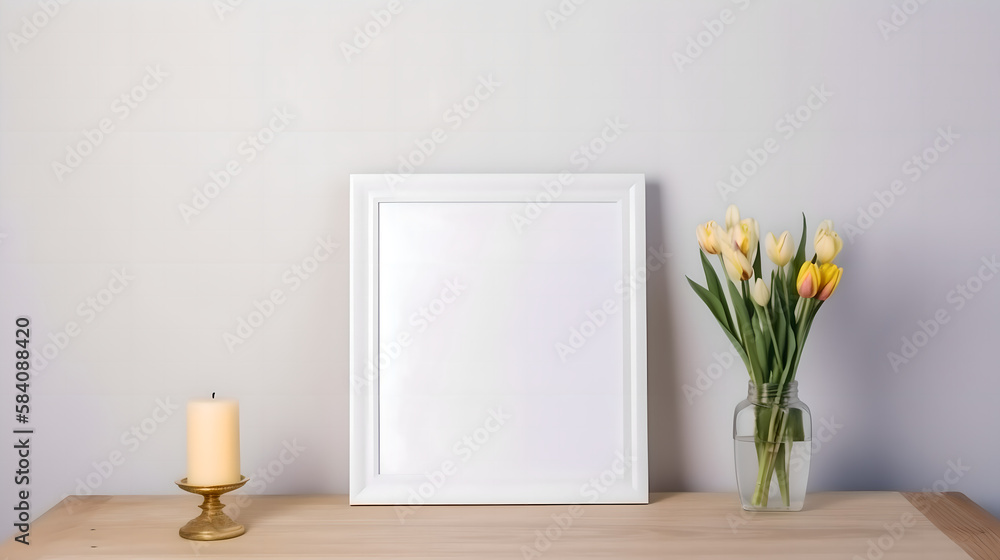 Blank photo frame on a table mockup (ai generated) Blank photo frame on a table mockup (ai generated)