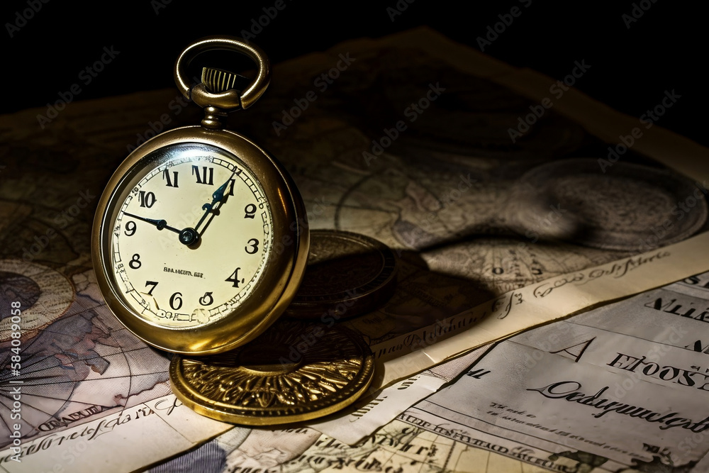 time is money concept, old watch with money dollars, Generative AI time is money concept, old watch with money dollars, Generative AI