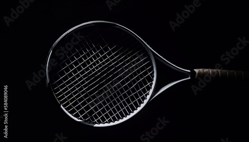 luxury brown tennis racket on a black background, Generative AI