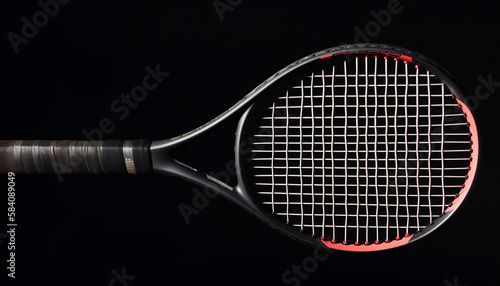 luxury brown tennis racket on a black background, Generative AI