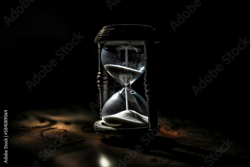 hourglass on black background, Generative AI