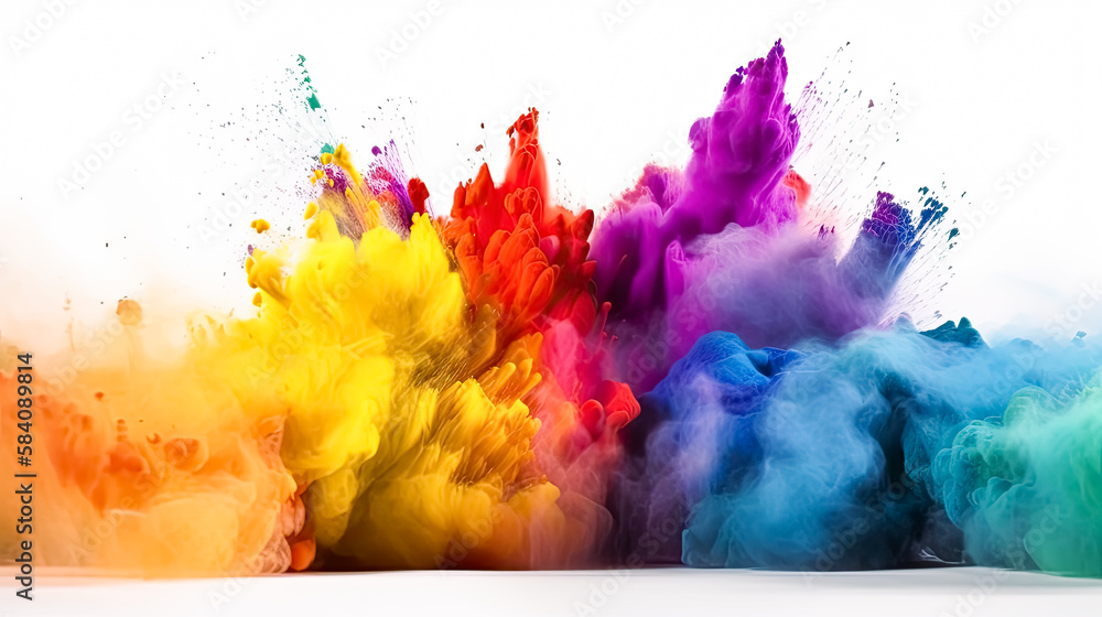 colorful rainbow paint color powder explosion isolated white background ...