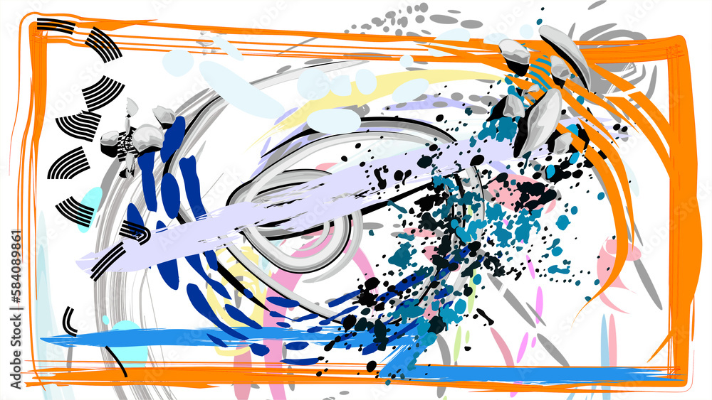 Obraz premium Abstract digital colour painting background and texture design by use drawing on canvas style use brush stroke, stream line, splash and dot painting