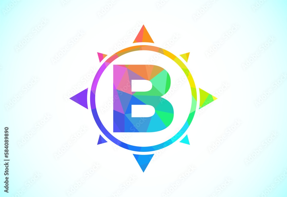 Polygonal alphabet B in a compass. Low poly style compass logo sign symbol. Vector logo design Polygonal alphabet B in a compass. Low poly style compass logo sign symbol. Vector logo design