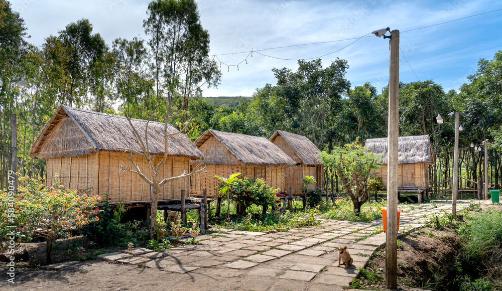 The houses made entirely of bamboo and leaves of ethnic minorities in Chu Dang Ya commune, Chu Pah district, Gia Lai province, Vietnam   