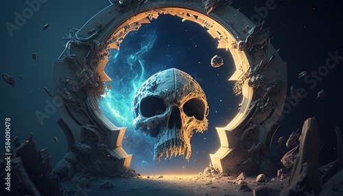 skull space portal  digital art illustration  Generative AI