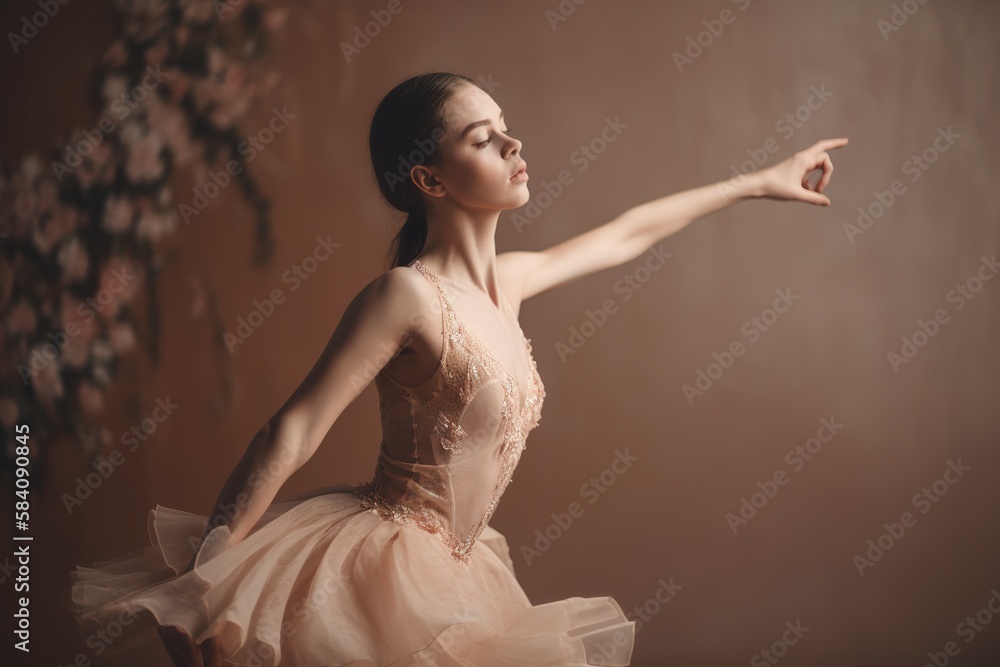 Fototapeta premium Young girl professional ballerina dancer. Generative AI