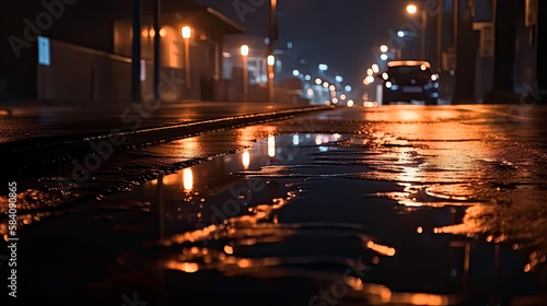 Dark background scene of an empty street. Generative Ai. Isolation, reflection, introspection, somber. 