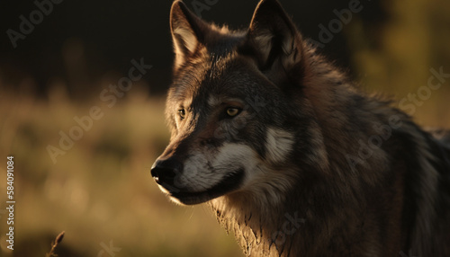 brown quick wolf in the meadows  fierce  fangs  angry  strong