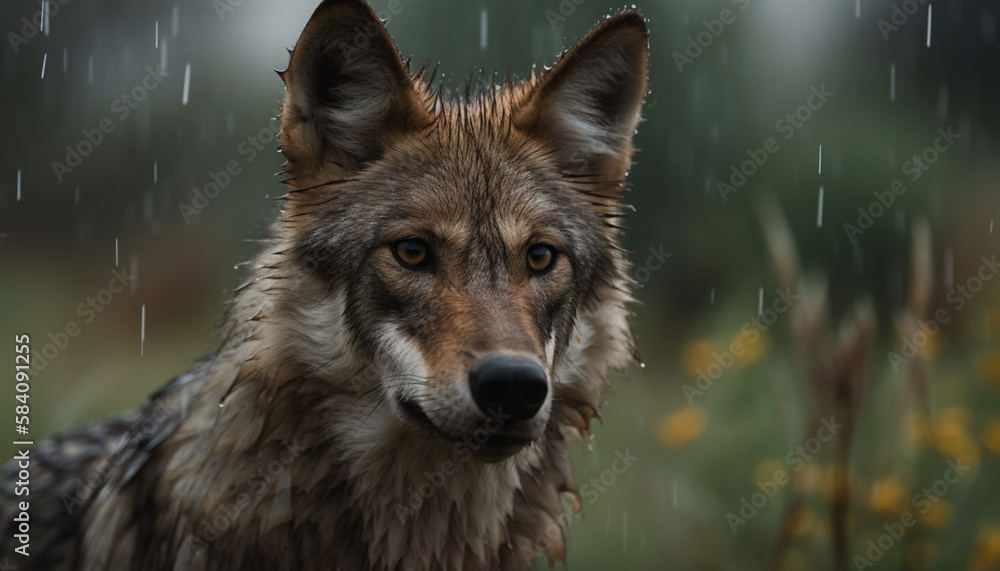 brown quick wolf in the meadows, fierce, fangs, angry, strong brown quick wolf in the meadows, fierce, fangs, angry, strong