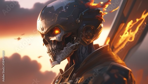 superhero skull pilot, digital art illustration, Generative AI