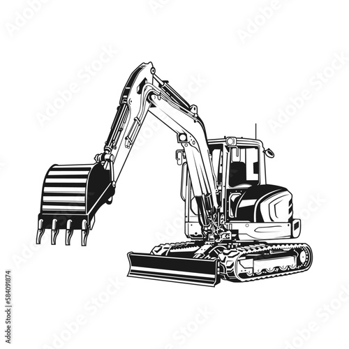 Kubota KX 057 mini excavator outline vector