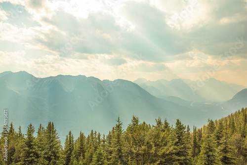 Beautiful lights at Banff national park. View from Banff Gondola to top of Sulphur Mountain. © Jayson