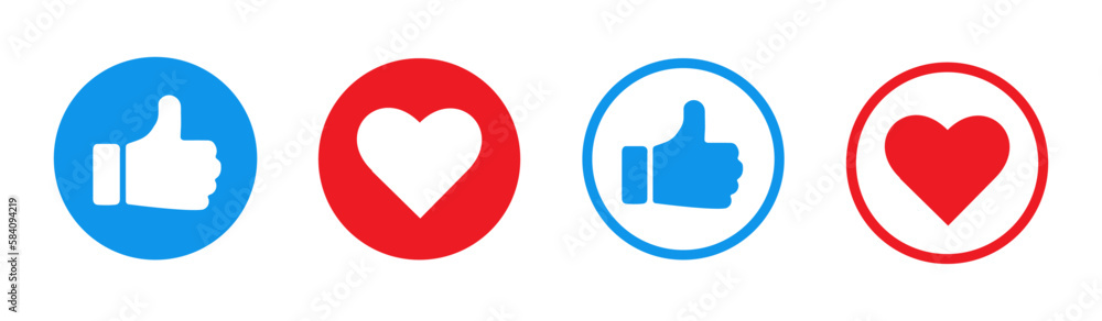 Thumbs up and heart, social media vector icons set Thumbs up and heart, social media vector icons set