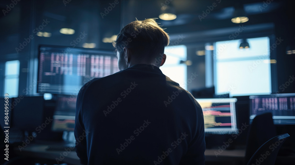 Fototapeta premium Stock trader in despair, collapse of assets and stock exchanges 