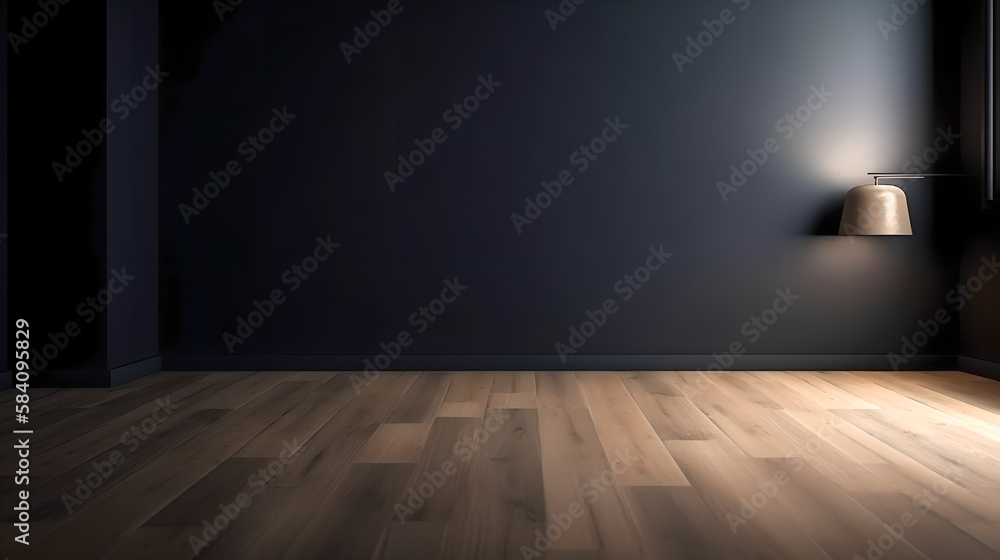 Empty light dark wall with beautiful chiaroscuro and wooden floor (ai generated) Empty light dark wall with beautiful chiaroscuro and wooden floor (ai generated)