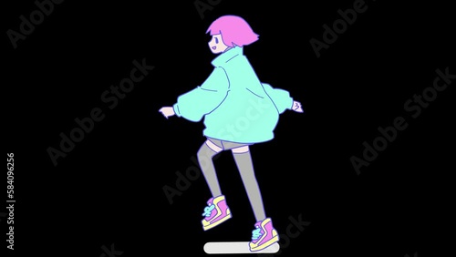 オシャレでポップな女の子　スキップ　ループアニメーション　※クロマキー