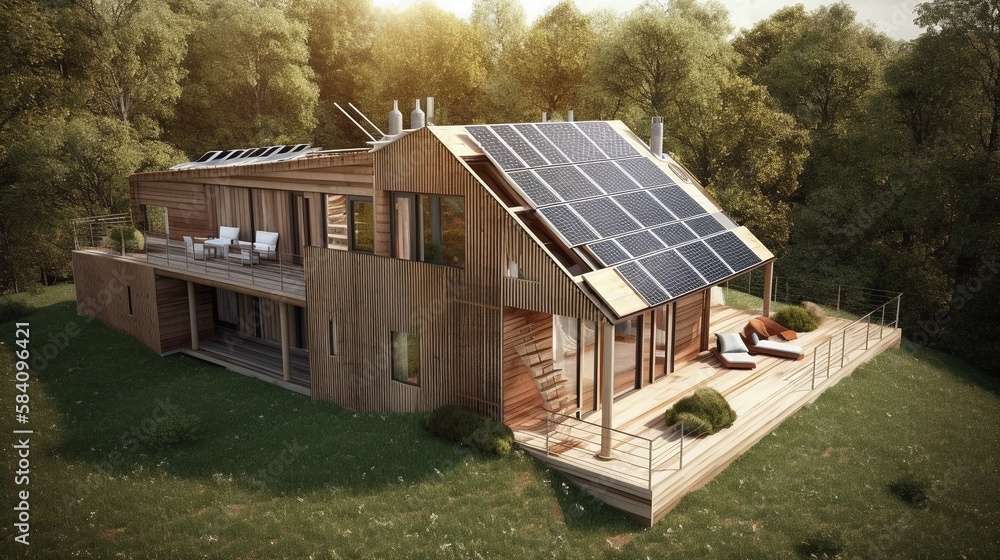 Urban Sustainability: Creating Eco-Friendly Communities , homes with solar panels - Generative Ai
