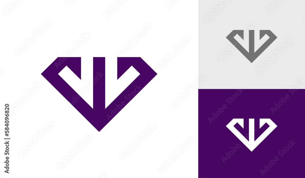 Diamond with letter W initial monogram logo design Diamond with letter W initial monogram logo design