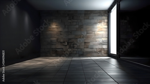Empty light dark wall with beautiful chiaroscuro and stone floor  ai generated 