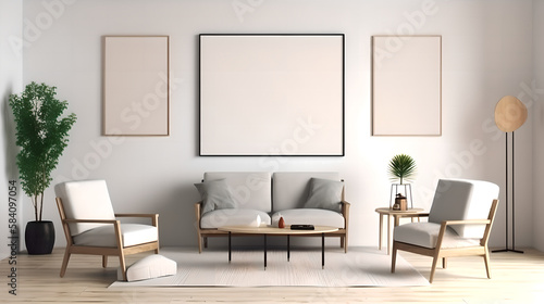 Canvas mockup 3d living room render (ai generated) © SpringsTea