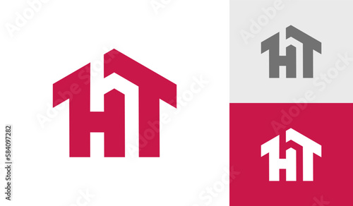 Letter HT initial monogram with house shape logo design vector