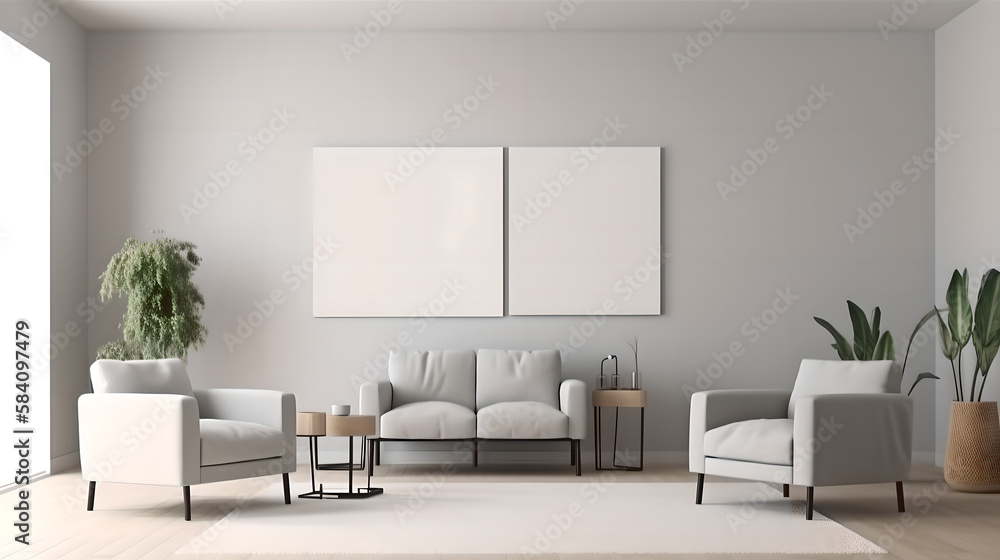 Fototapeta premium Canvas mockup 3d living room render (ai generated)