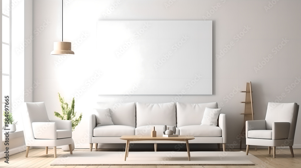 Fototapeta premium Canvas mockup 3d living room render (ai generated)