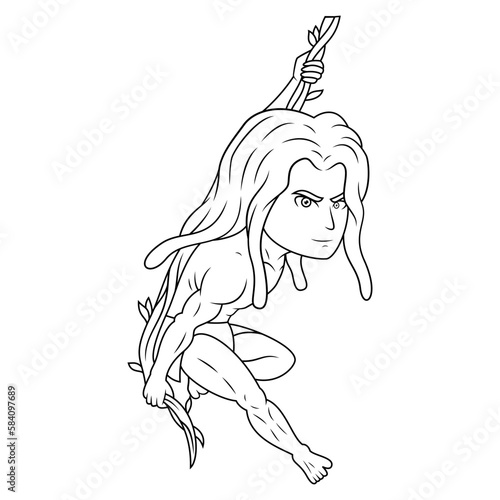 Tarzan chibi mascot line art
