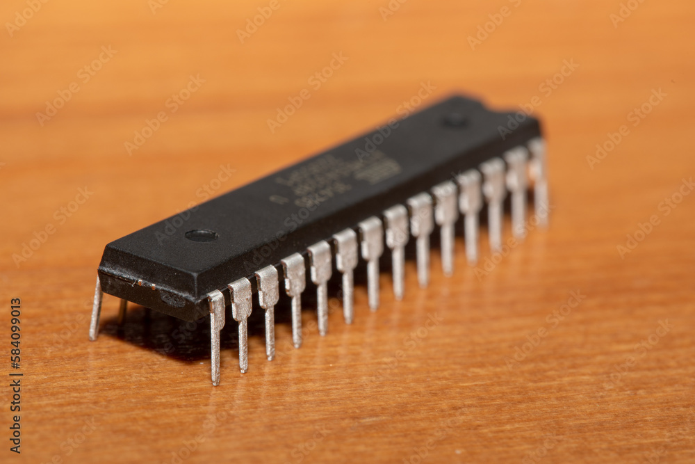 Close up view of an electronic chip or microcircuit Close up view of an electronic chip or microcircuit