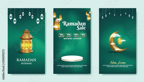 Islamic background ramadan kareem illustration. Muslim greeting card, invitation,poster, banner, abstract design template. Portrait layout for social media story. Gradient mesh background