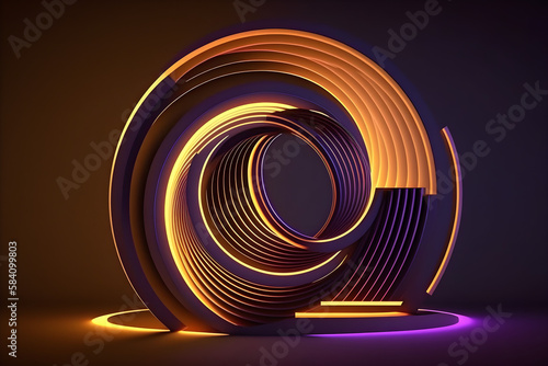 3d render  abstract geometric neon background  glowing spiral line  simple helix. Minimalist wallpaper