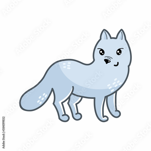 Arctic fox on white background. Vector illustration of doodles for a child. Sticker.