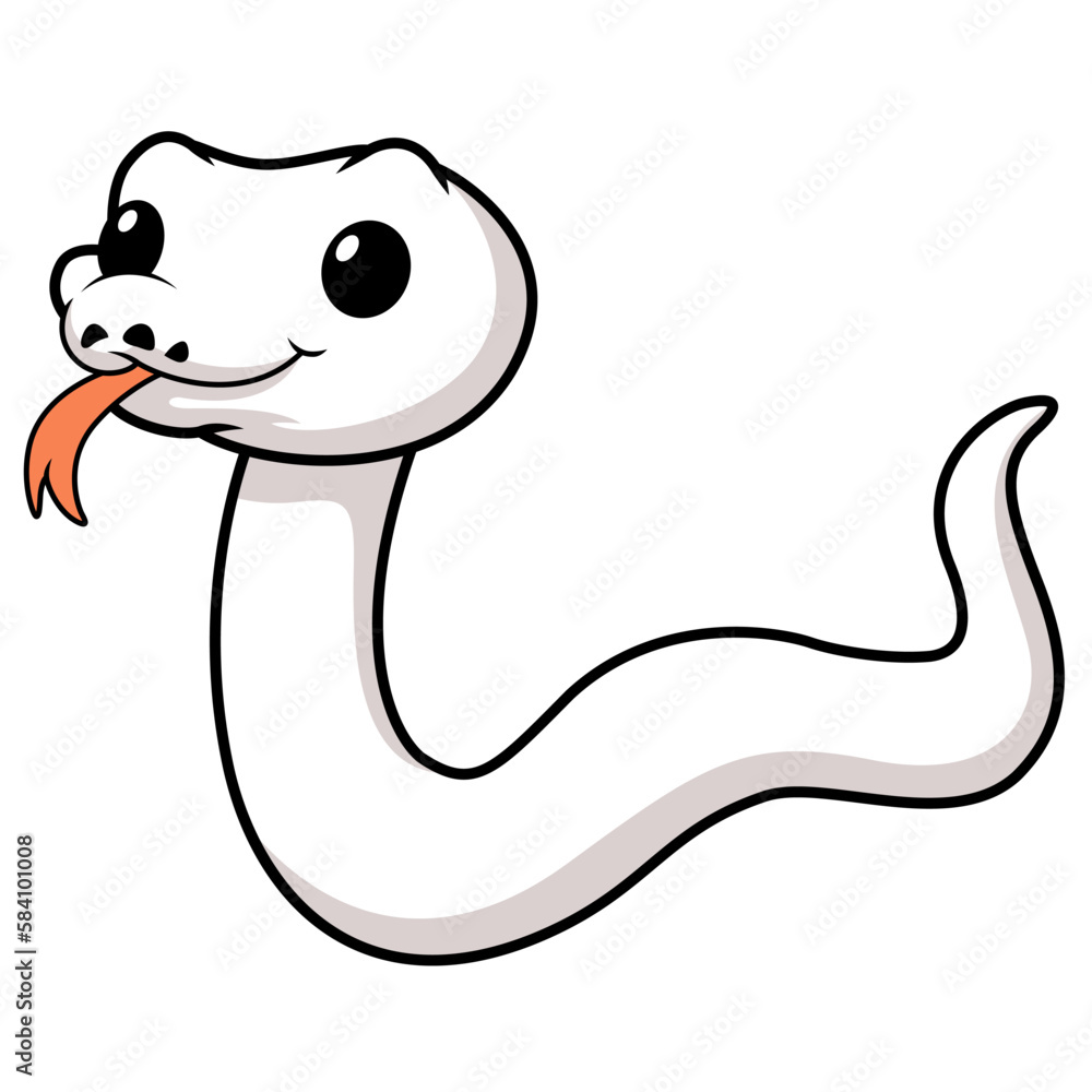 Fototapeta premium Cute white leucistic ball python snake cartoon