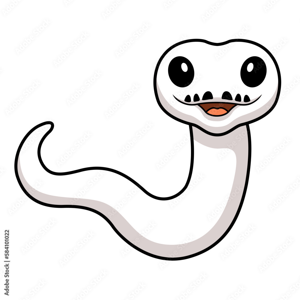 Fototapeta premium Cute white leucistic ball python snake cartoon