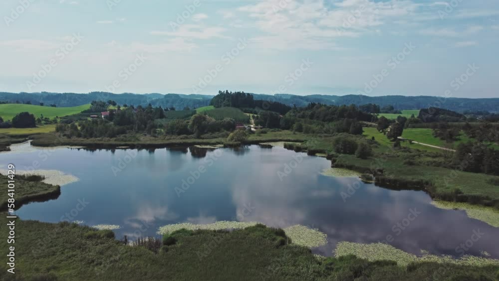A beautiful lake reflecting the sky in southern Germany. Aerial footage capturing a natural lake under clear blue skies. Perfect for travel and relaxation or as footage in films and documentaries. A beautiful lake reflecting the sky in southern Germany. Aerial footage capturing a natural lake under clear blue skies. Perfect for travel and relaxation or as footage in films and documentaries.