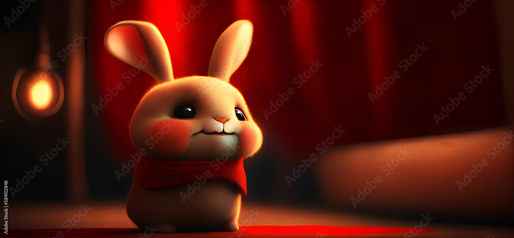 Easter bunny in the night warm light background. Generative Ai