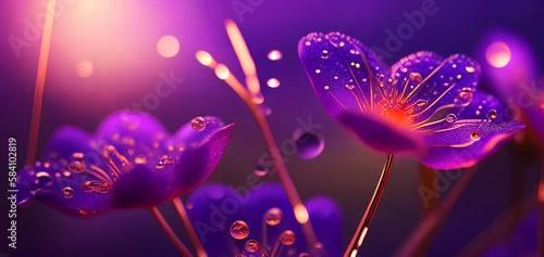 purple flower on a black background with bokeh light for background or backdrop. Generative AI
