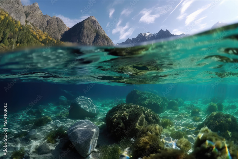 Fototapeta premium Lake with Mountains made with generative ai