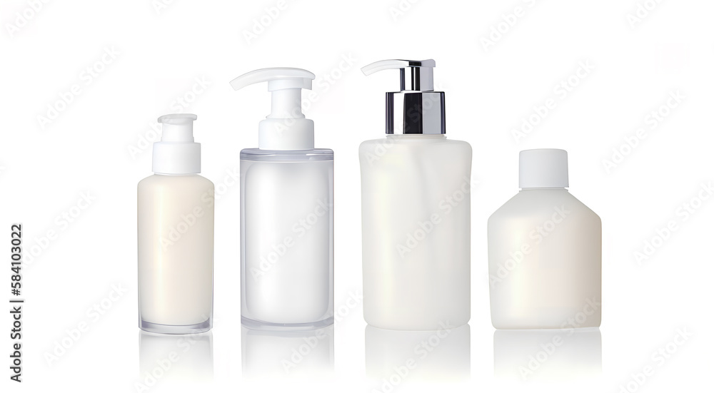 Set of white cosmetic container isolated. generative ai Set of white cosmetic container isolated. generative ai
