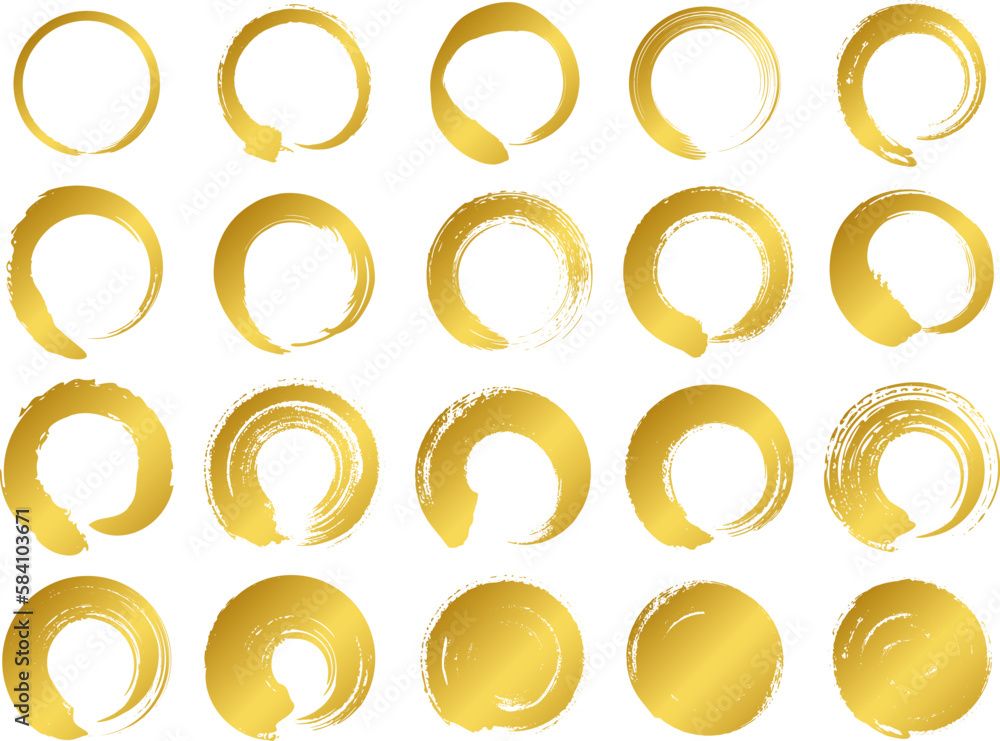 いろんな墨で描いた丸_金色_セット_ベクターイラスト いろんな墨で描いた丸_金色_セット_ベクターイラスト