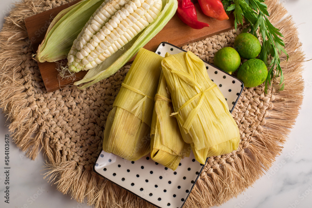 Green tamal corn snack traditional peruvian food 