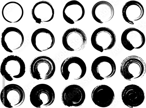 いろんな墨で描いた丸_セット_ベクターイラスト