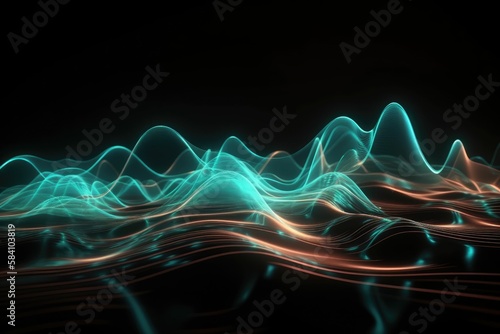 floating analog digital waves and wave-forms on a black background, signal processing, amplitude and frequency, abstract background, generative ai photo