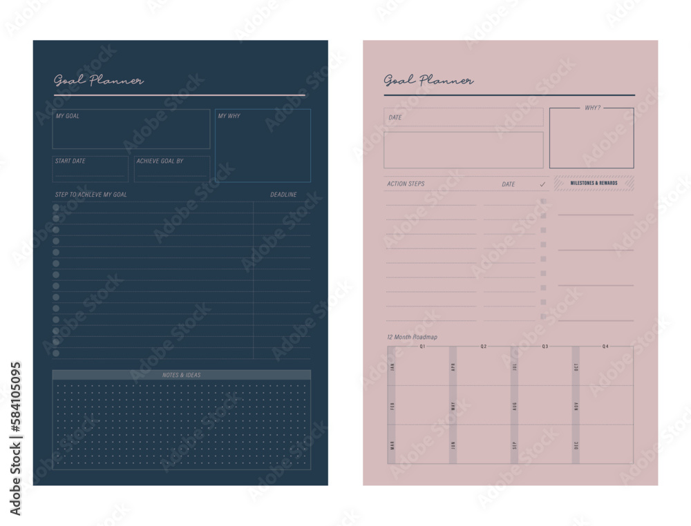 goal planner. Minimalist planner template set. Vector illustration. goal planner. Minimalist planner template set. Vector illustration.