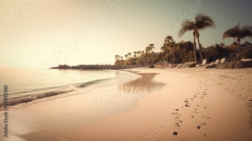 Beachy Escape: A Relaxing Beach Scene with Palm Trees and Turquoise Water, AI Generative © NikoArakelyan