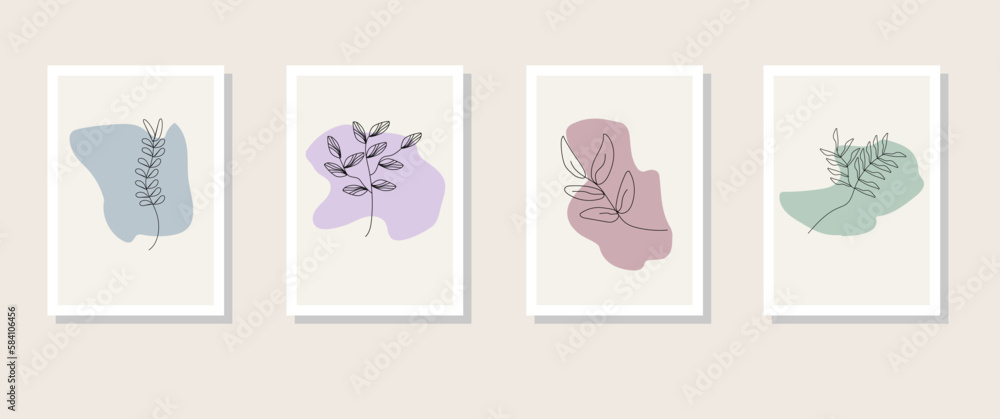 wall art with background boho, Abstract Plant art design for print, cover, wallpaper, Minimal and aesthetic Vector illustration