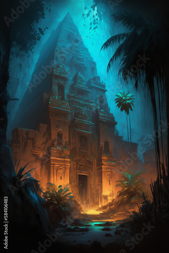 ancient cityscape with pyramids in the jungle Generative AI