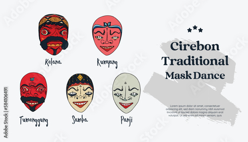 isolated traditional mask from cirebon called pancawanda hand drawn illustration photo